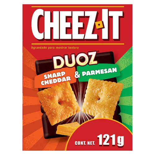 Galletas Kellogg's® Cheez-It Duoz® Sabor a Queso Cheddar y Parmesano - Hechas con Queso Real - 1 Bolsa de 121g