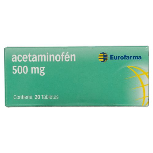 Acetaminofén Euro 500 Mg 20 Tabletas