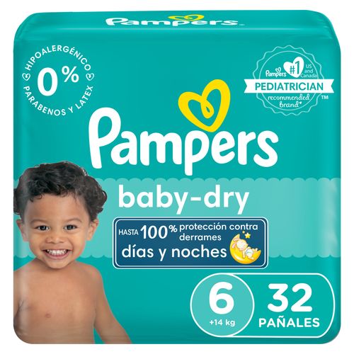 Pañales Pampers Baby-Dry, Talla 6 -32 Unidades