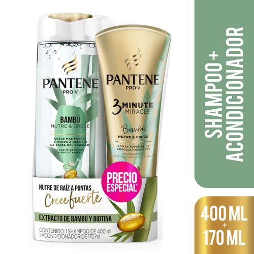 Shampoo 400 mL + Acondicionador 170 Pantene Pro-V Bambú Nutre & Crece + Pantene Pro-V 3 Minute Miracle Bambú 1 Kit