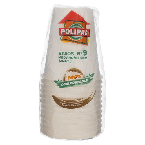 Vaso Desechable Polipak Compostable No9 12 unidades