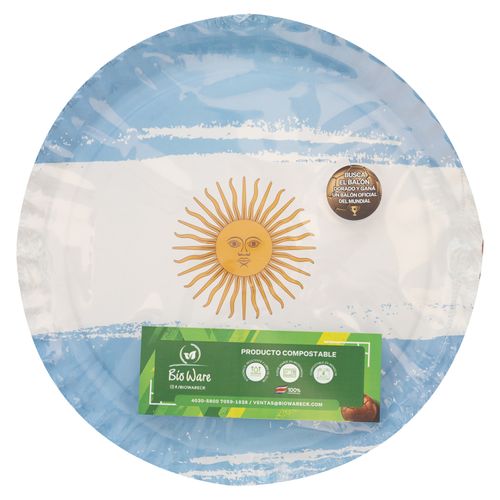 Plato Bioware Impreso No 9 Compostable 12 unidades