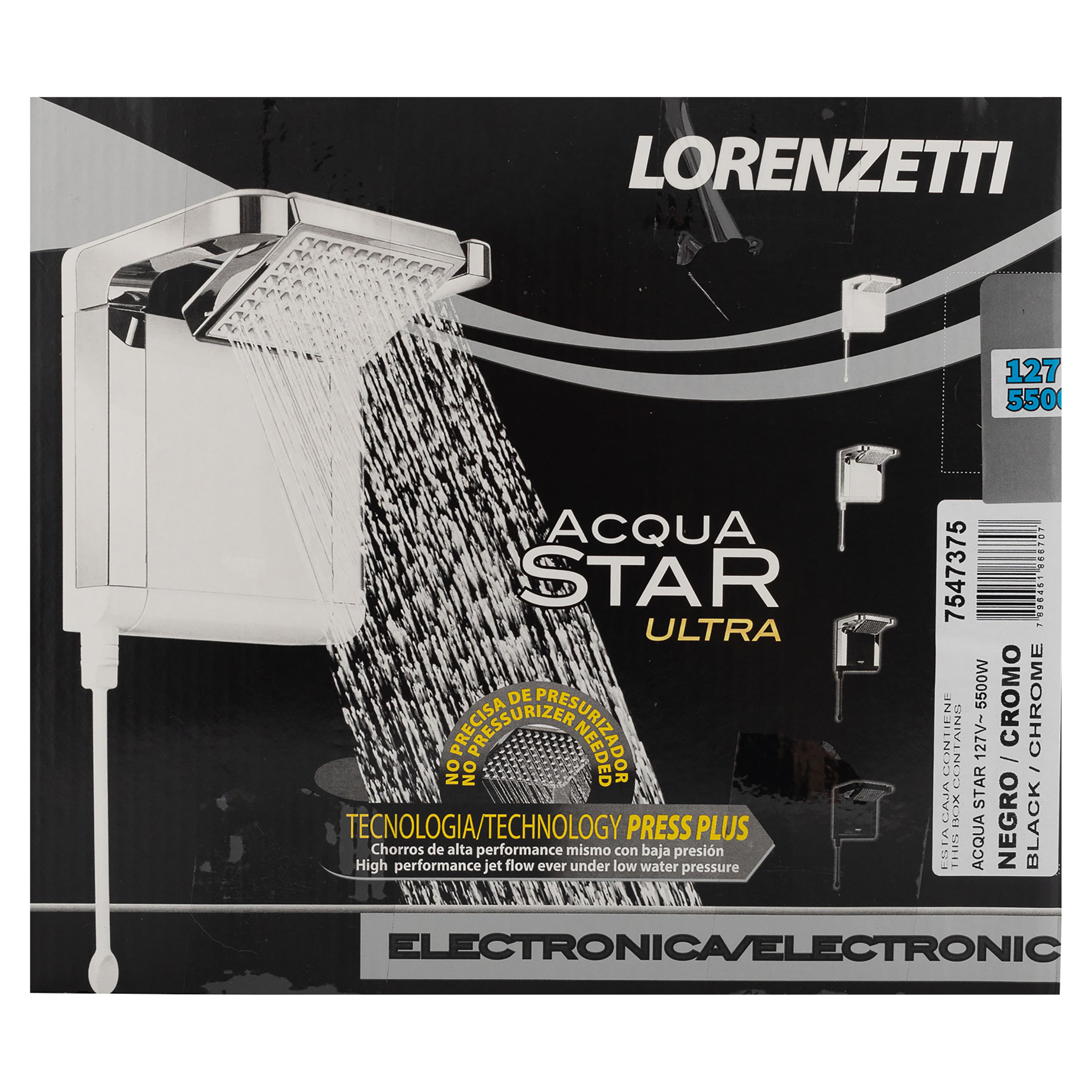 Ducha Eléctrica Acqua Star (Negro/Cromo) 127V - 3 Temperaturas LORENZETTI  (7547375) (7547417) - Kitton Home Center