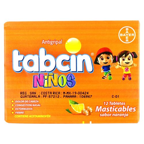 Antigripal Tabcin niños masticable caja 12 tabletas - Precio indicado por caja