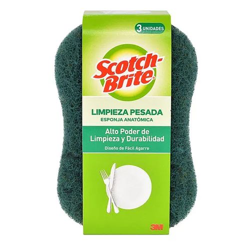 Esponja Scotch-Brite® Limpieza Pesada Anatómica 3 unidades