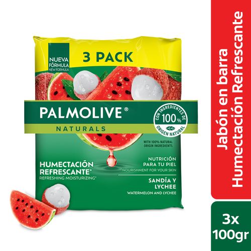 Jabón Corporal Palmolive Naturals Humectación Refrescante Sandía y Lychee 100 g 3 Pack