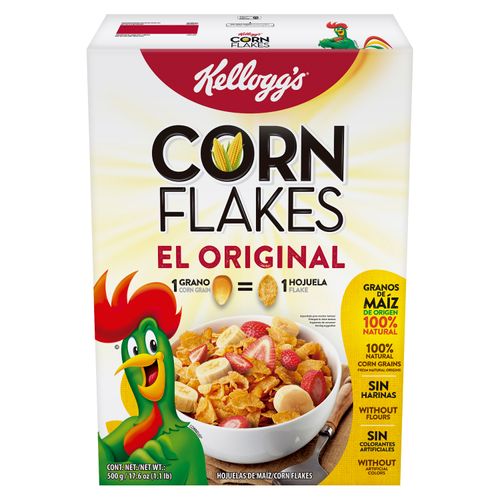 Cereal Marca Kellogg's® Corn Flakes Sabor Original - Hojuelas de Granos de Maíz de Origen Natural - 1 Caja de 500g