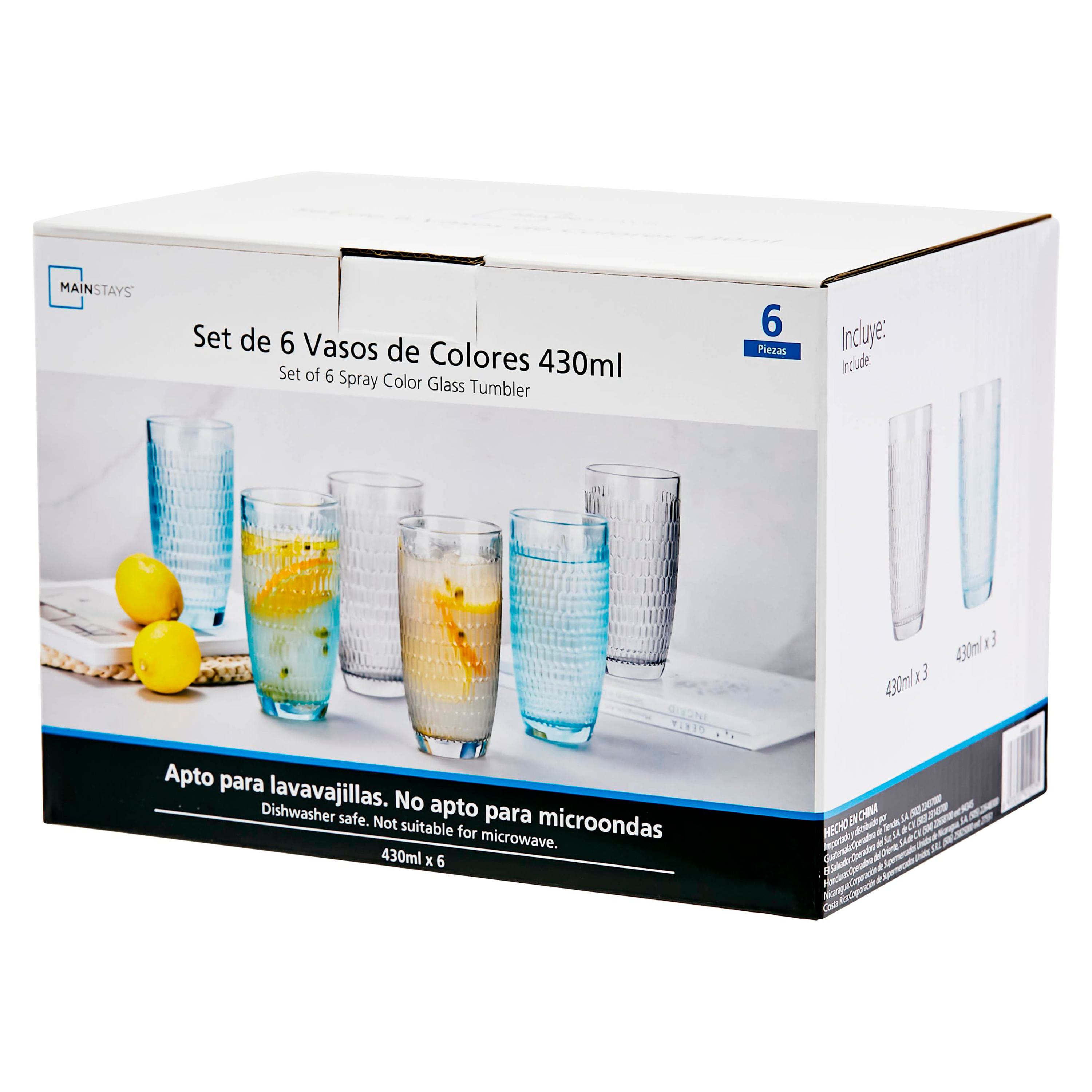 SET 6 VASOS AMALTEA DE VIDRIO EN VARIOS COLORES