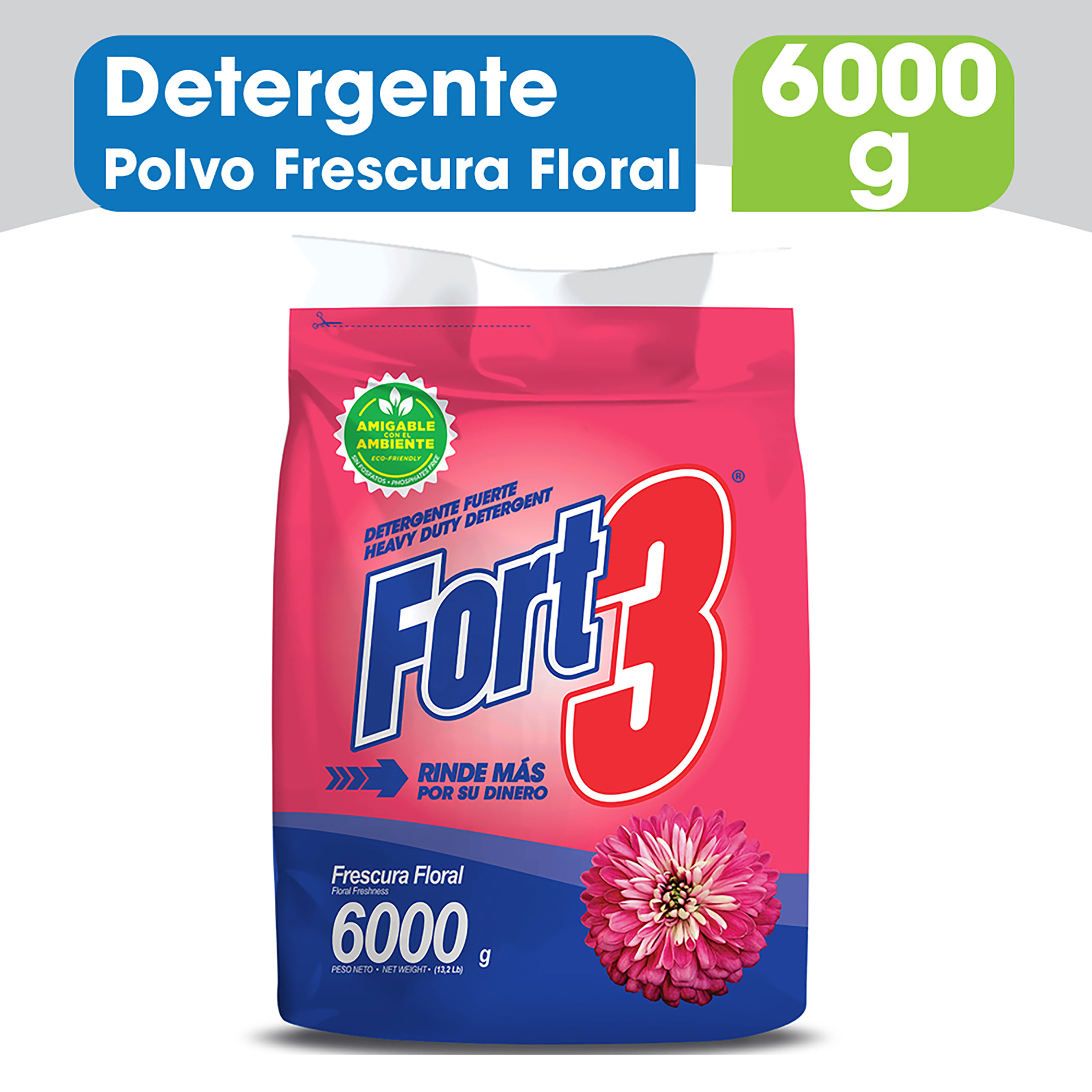 Detergente Polvo Fort3 Frescura Floral - 6000g