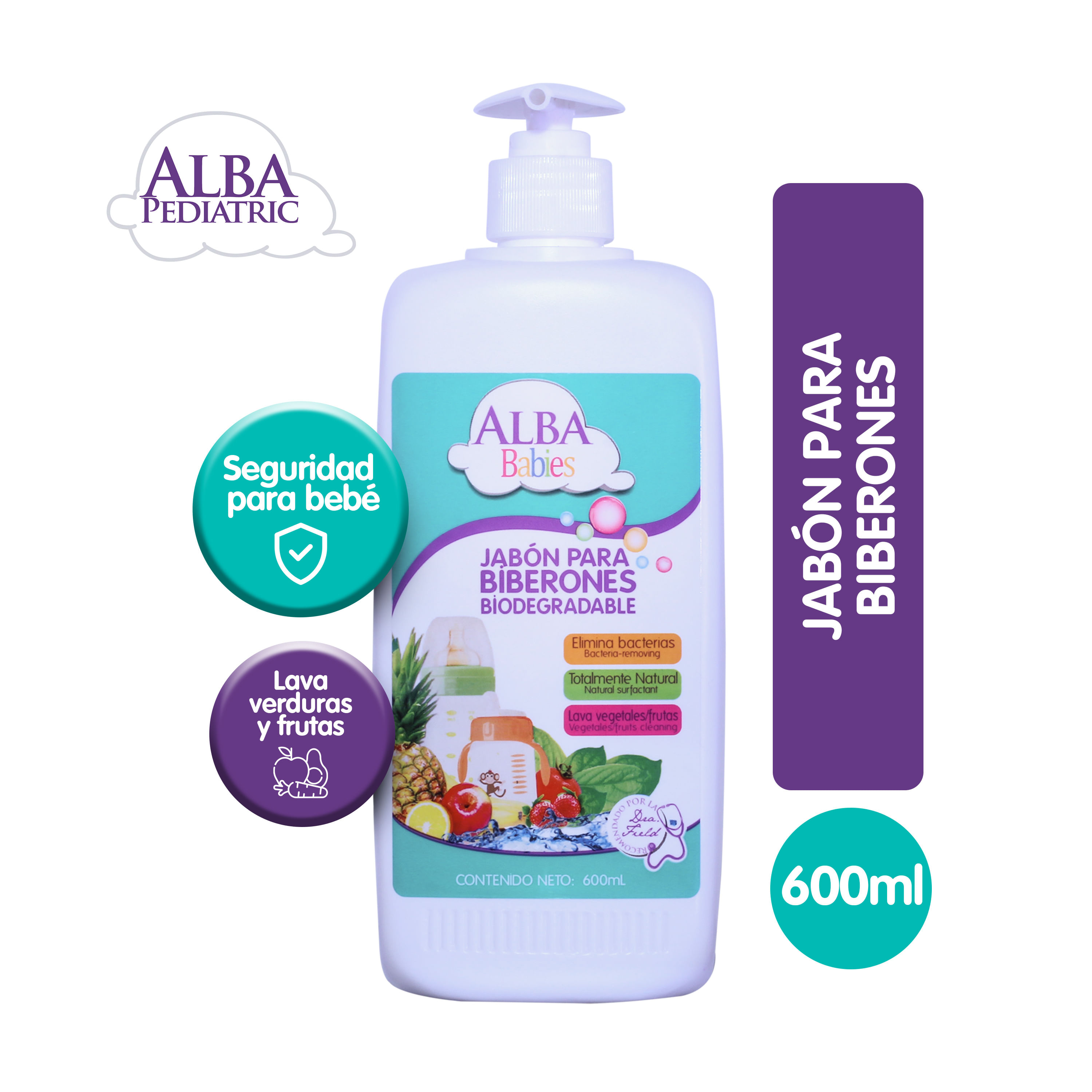 Jabón Para Biberones Alba Babies, Biodegradable, Natural, Elimina Bacterias  Y Lava Vegetales Y Frutas -600ml