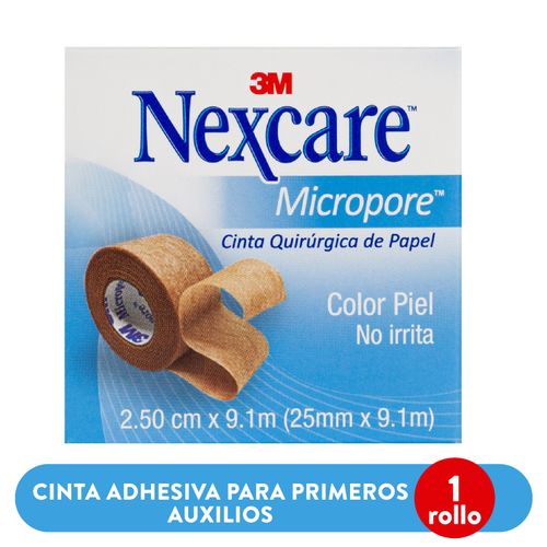 Micropore Nexcare® Cinta Adhesiva Para Primeros Auxilios, 2,5 cm x 9,1 m, 1 rollo