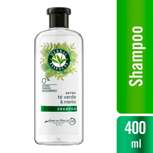 Shampoo Marca Herbal Essences Detox Té Verde & Menta, Para Cabello Graso Con Raíces Grasas -400ml