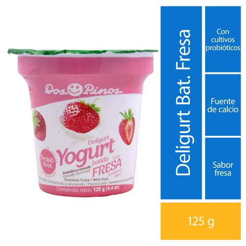 Yogurt Dos Pinos Deligurt Batido De Fresa, Semidescremado Con Probióticos - 125g