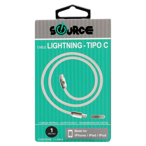 Cable Source Lightning Genérico Tipo C Para Iphone, Ipad Y Ipod - 1m