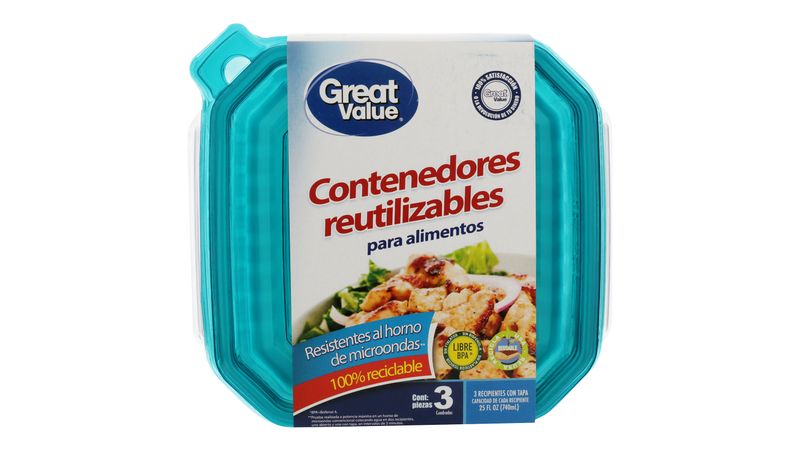 Contenedores desechables Great Value de plástico color rosa 13 pzas con  tapa