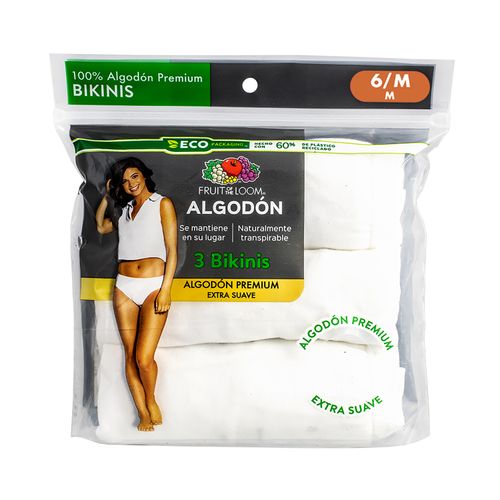 Bikini Fruit Of The Loom Para Dama Color Blanco Talla 6