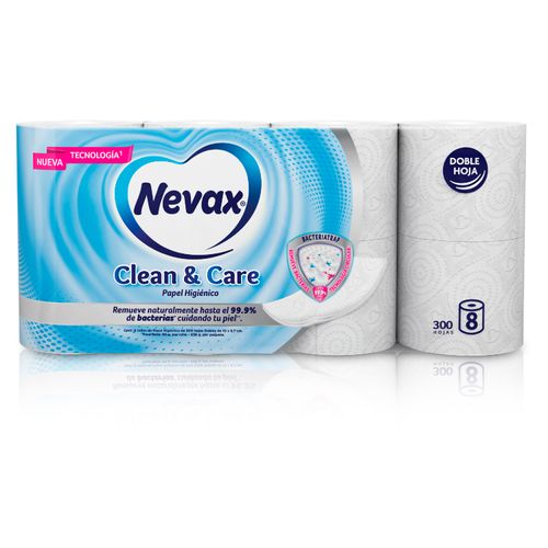 Papel Higiénico Nevax Clean & Care Remueve Bacterias - 8 Rollos