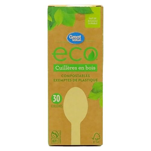 Cucharas Great Value Compostables Eco - 30Uds