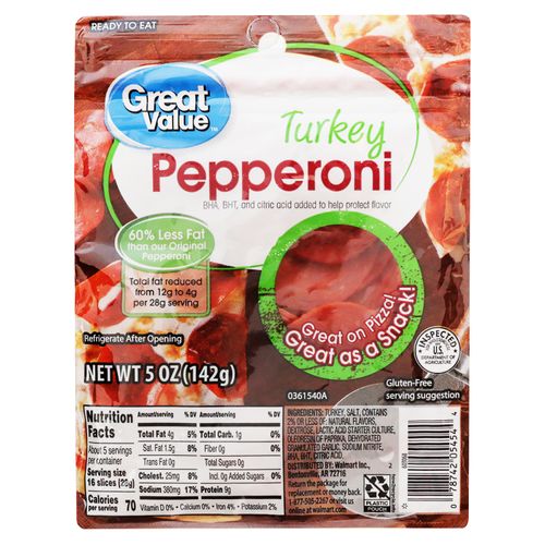 Pepperoni De Pavo En Rodajas Great Value - Paquete 5 Oz