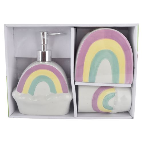 Accesorios de baño Maisntays, de cerámica con diseño de arcoíris -3uds