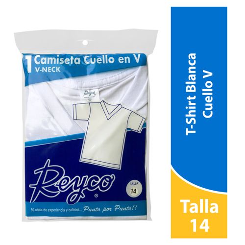 Tshirt Reyco Niño Cuello V, Color Blanca -Talla 14