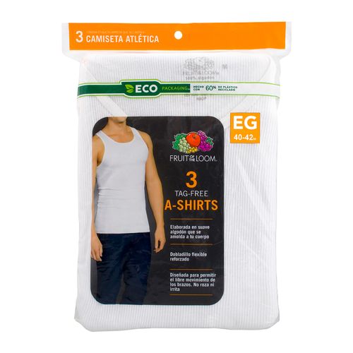 Camiseta Fruit Of The Loom Tirantes para Caballero Color Blanco 3 Pack Talla XL