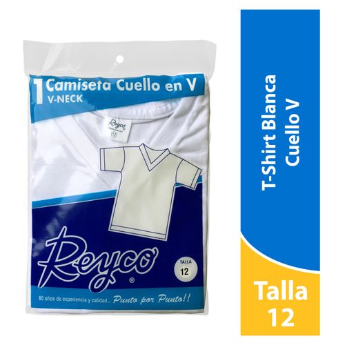 Tshirt Reyco Niño Cuello V, Color Blanca -Talla 12