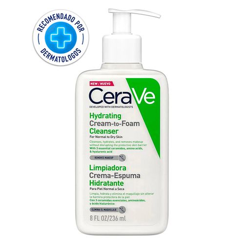 Limpiadora Cerave Crema Espumante Hidratante, Para Piel Normal A Seca, Elimina El Maquillaje - 236ml