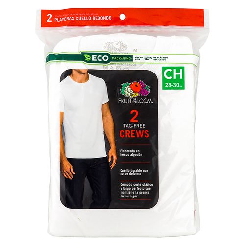 Camiseta Marca Fruit Of The Loom Cuello Redondo Color Blanco 2 Pack Talla S