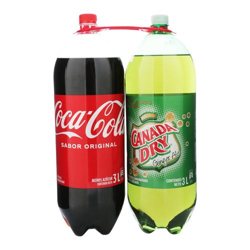 Gaseosa Coca Cola sabor original más canada dry 2 pack - 6 L