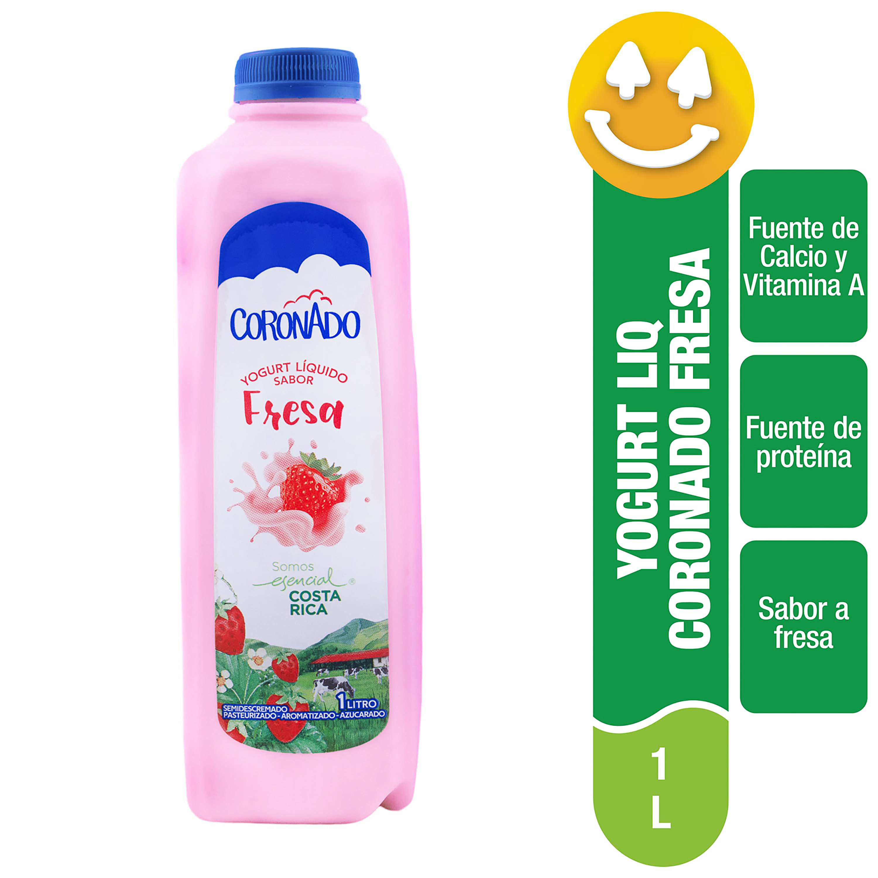 Yogurt Líquido Coronado Sabor Fresa, Semidescremado - 1Lt