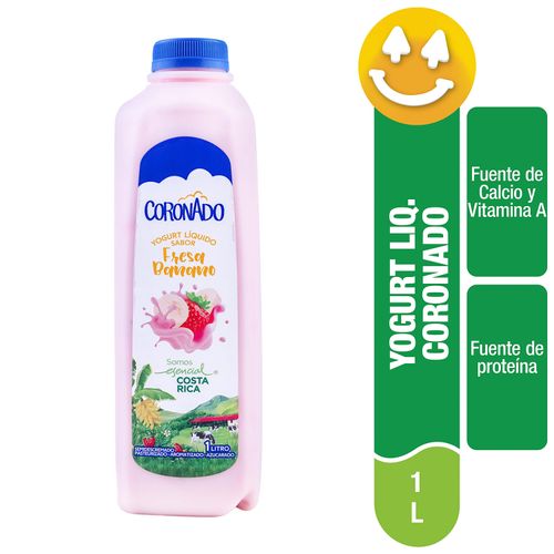 Yogurt Líquido Coronado Fresa-Banano, Semidescremado - 1Lt