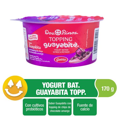 Yogurt Dos Pinos Topping Sabor Guayabita, Semidescremado Con Probióticos - 170g