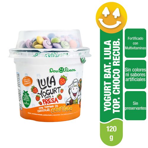 Yogurt Dos Pinos Lula Sabor Fresa Con Topping De chocolate Confitado - 118g