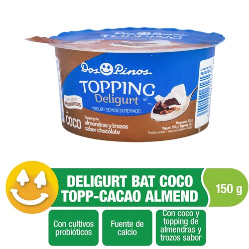 Yogurt Dos Pinos Deligurt Con Coco, Semidescremado, Con Topping De Almendras Y Trozos Sabor Chocolate - 150g