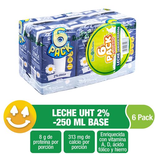 Leche Dos Pinos Semidescremada 2% Grasa 6 Pack - 250ml