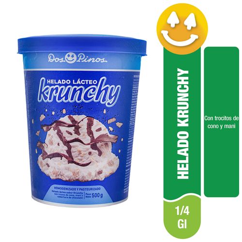 Helado Dos Pinos Krunchy, Con Trozos De Cono Y Maní , Cobertura De Chocolate - 500g