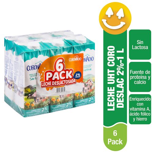Leche Coronado deslactosada enriquecido con vitamina A, ácido fólico y hierro 6 pack - 1 L