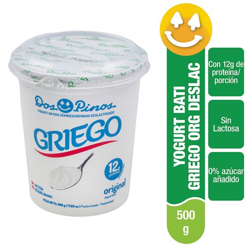 Yogurt Dos Pinos Griego Original Sin Lactosa 0% Azúcar Añadido - 500 g