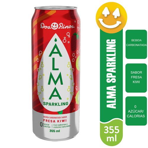 Bebida Carbonatada Dos Pinos Alma Sparkling Sabor Fresa Kiwi Lata - 355ml