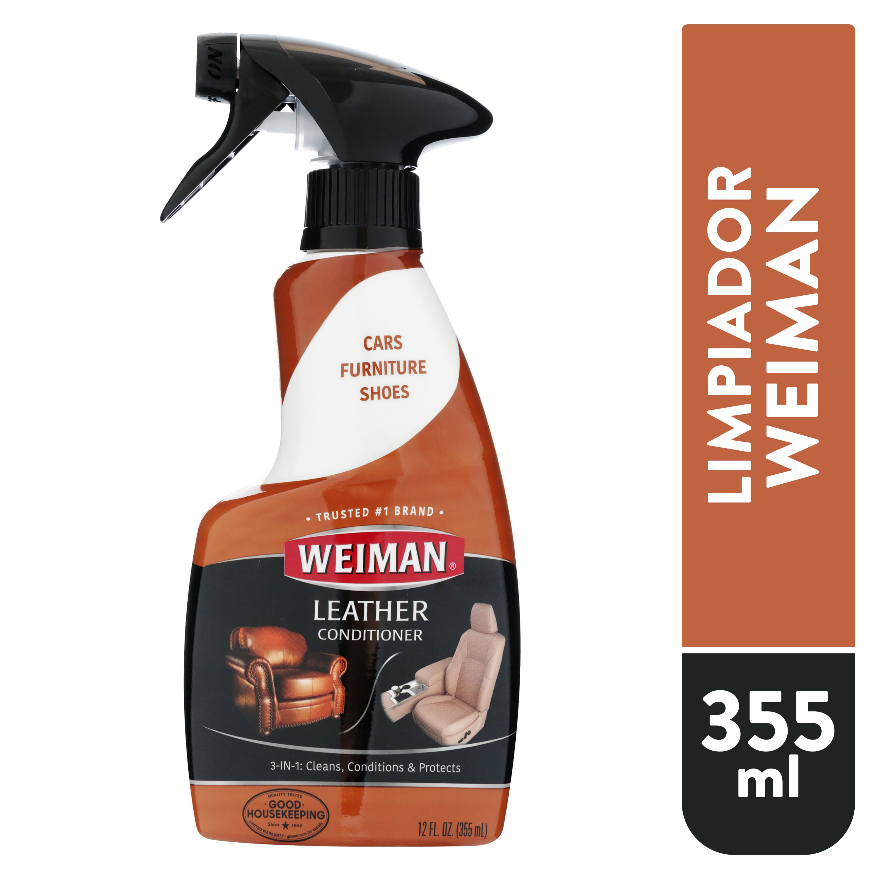 Weiman Limpiador y acondicionador de cuero para usar en tu sofá, silla,  bolso, cartera, zapatos, botas, cinturón de silla de montar, chaqueta para