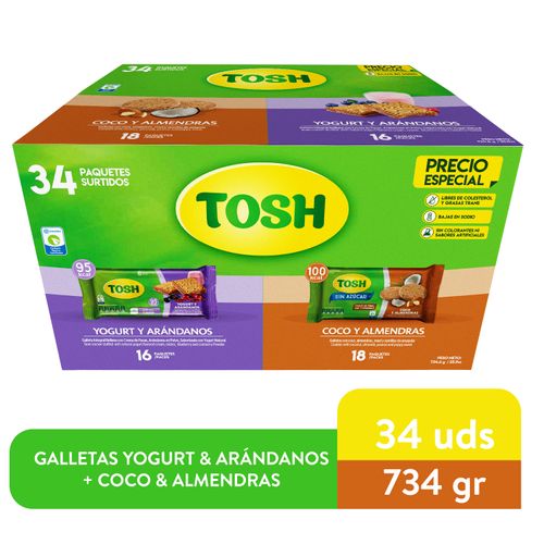 Surtido De Galletas Pozuelo Yogurt Arándanos + Coco Almendras Tosh 34Uds - 734g