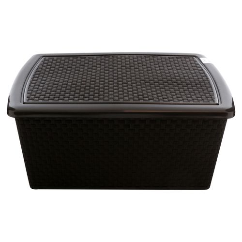 Canasta Guateplast ratan con tapa color café - 22 L