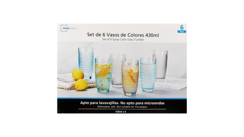 Vaso Mainstays De Vidrio Color Transparente Con Tapa Y Pajilla