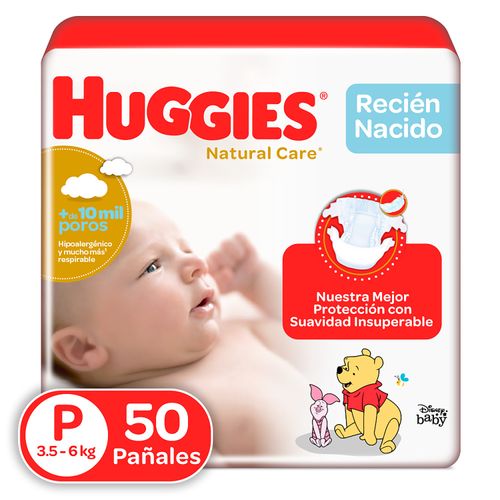 Pañales Huggies Natural Care Etapa 1/P Recién Nacido Hipoalergénico, 3.5 -6kg -50 unidades