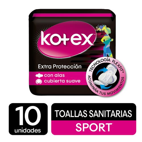 Toallas Femeninas Kotex Sport Ultradelgadas Con Alas - 10Uds
