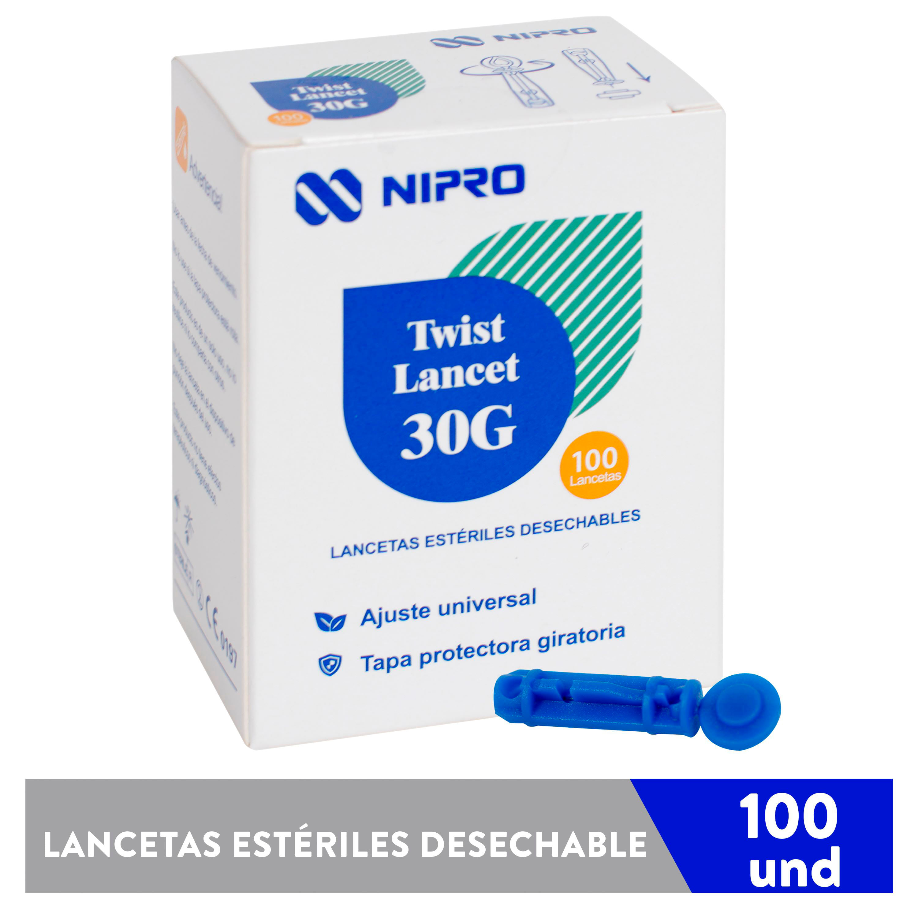 Nipro Kit Medidor De Glucosa, 2 Frascos De Tiras 50c.u., 1 Caja De  Lancetas, Blanco