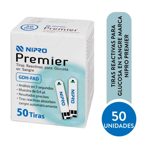 Tiras Reactivas Para Glucosa En Sangre Nipro Premier - 50Uds, Precio indicado por caja