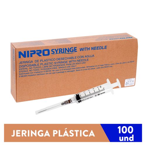 Jeringa Plástica Desechable Con Aguja Para Adulto 5Ml 22X1 1/2 - 100Uds, Precio indicado por unidad