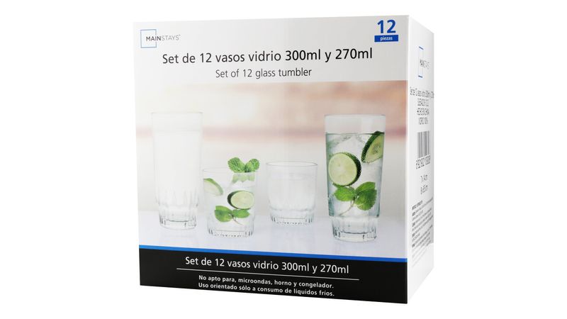 Comprar Set De 12 Vasos Mainstays Vidrio 300Ml Y 270Ml